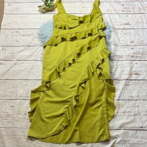 PrettyLittleThing Plus Olive Satin Layered Maxi Dress sz14